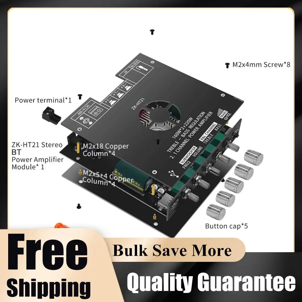 

ZK-HT21 Audio Power Amplifier Module AUX/USB Input TDA7498E Stereo Power Amplifier Module 2.1 Channel HiFi Bluetooth-Compatible