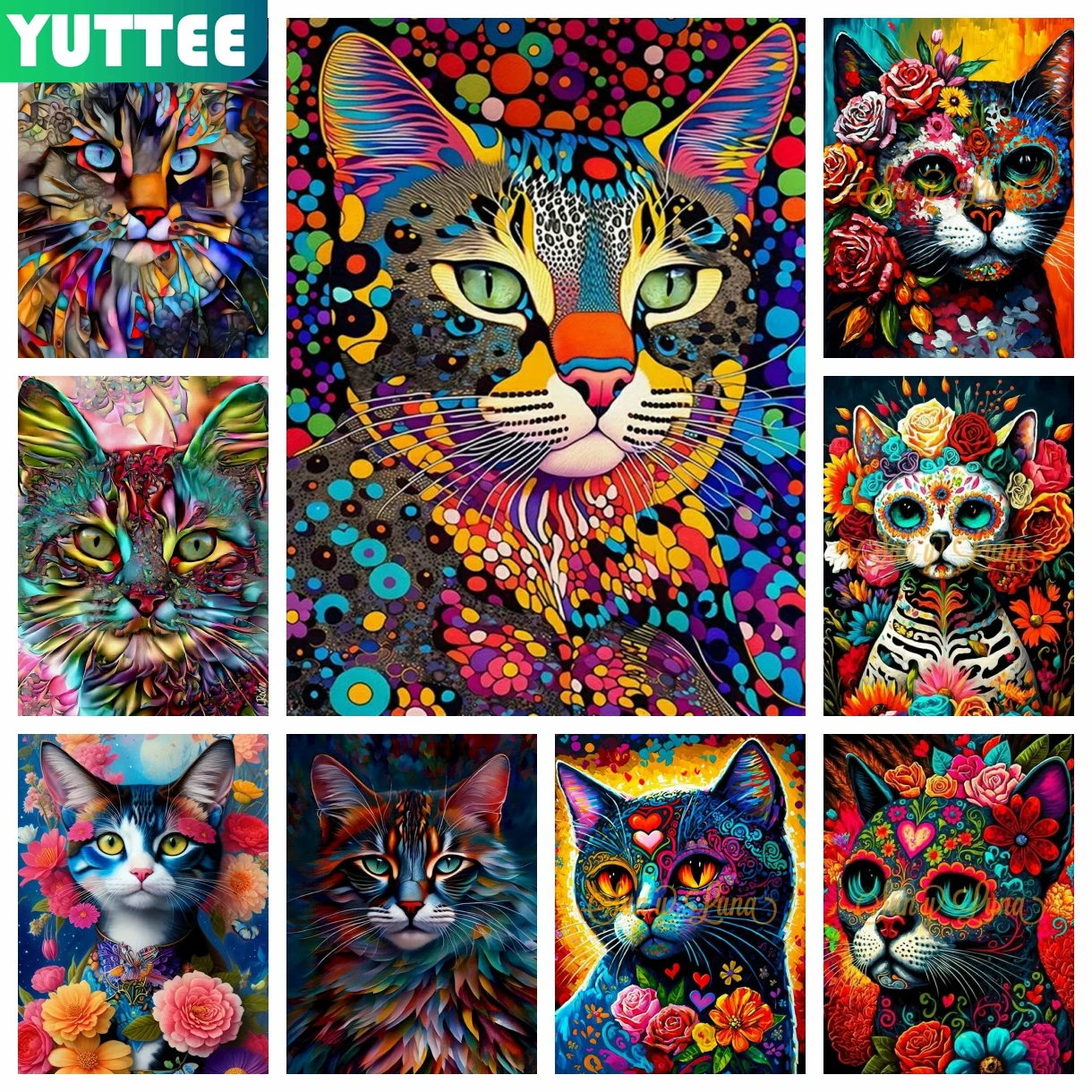 

Abstract Colorful Cat 5D DIY Diamond Mosaic Painting Embroidery Cartoon Animal Diy Cross Stitch Kits Home Decor Children's Gift