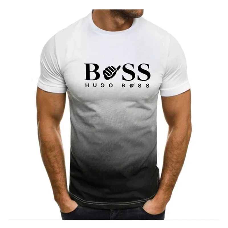 Kinder-T-Shirt Herrenbekleidung: Kurzarm-T-Shirt mit Farbverlauf-Druck, trendige Herrenmode, schnelltrocknendes Fitness-Oberteil, passende Familienoutfits. – Detail 3
