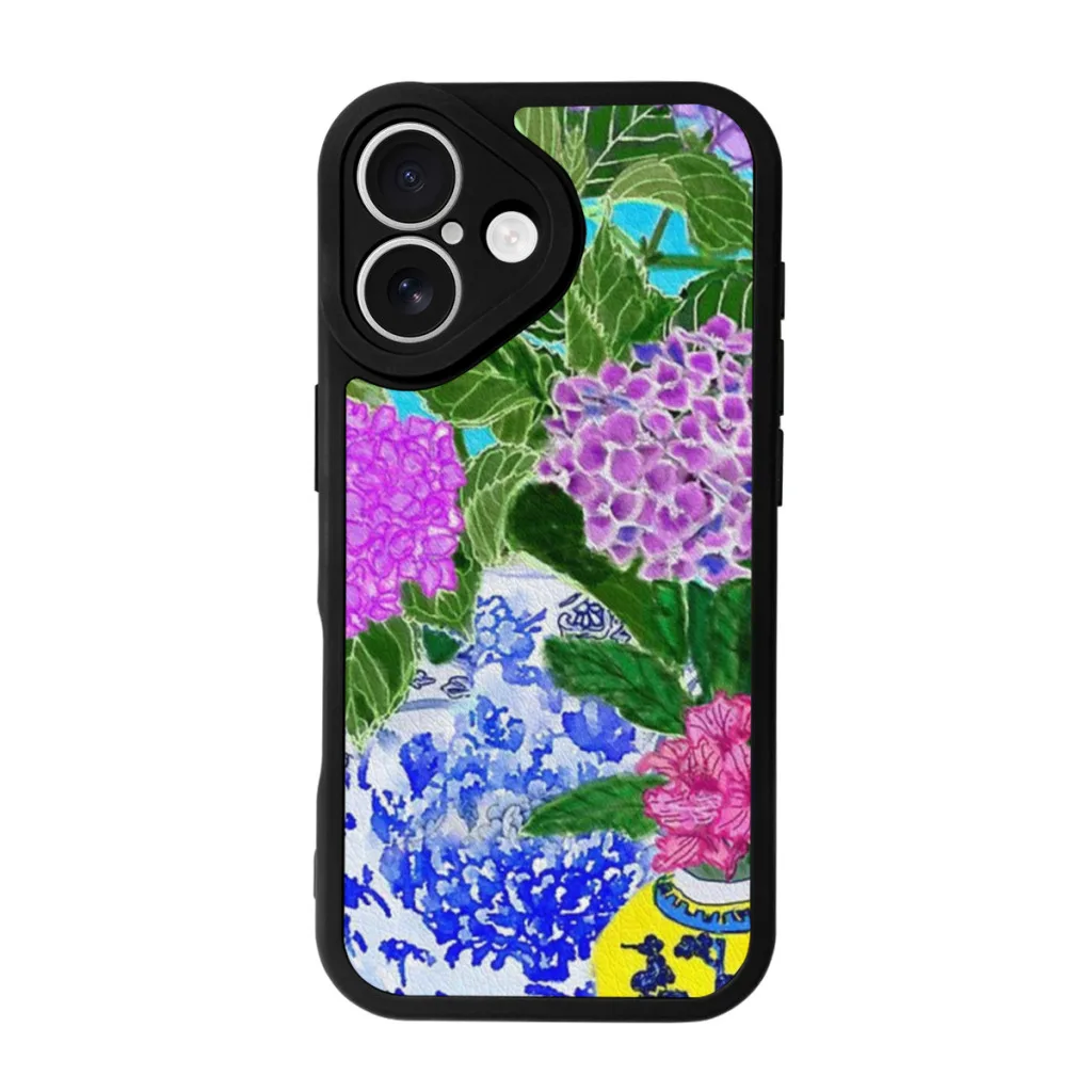 Phone Case For iPhone 16 Pro Max Plus Silicone Skin Case Hydrangea in chinoiserie jars