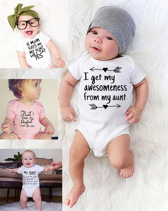 Toddler Jumpsuit My Aunt Says I\'m Perfect Letter PrintSummer White Newborn Bodysuits Funny Auntie Baby Clothes