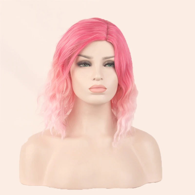 Synthetic Wig Short Pink Bob Hair Natural Wave Fake Hair With Side Part Bangs for Women Daily Cosplay Party Heat Fiber Wig