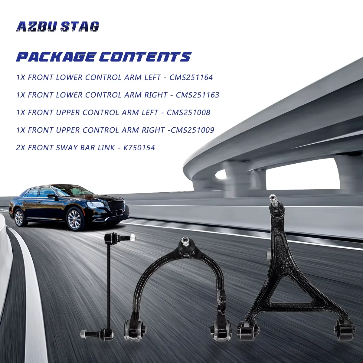 AzbuStag 6Pcs Front Upper Lower Control Arm Sway Bar Link Kits for Chrysler 300 Dodge Charger SE SXT Challenger GT 2012-2022