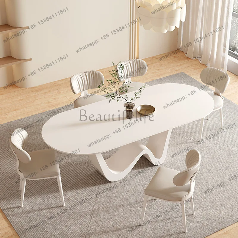 Slate dining table Cream style white simple household small apartment modern minimalist rectangular dining table