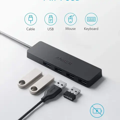 Anker 4-Port USB 3.0 Hub, Ultra-Slim Data USB Hub With 2 Ft Extended Cable [Charging Not Supported], For MacBook, Mac Pro, Mac M