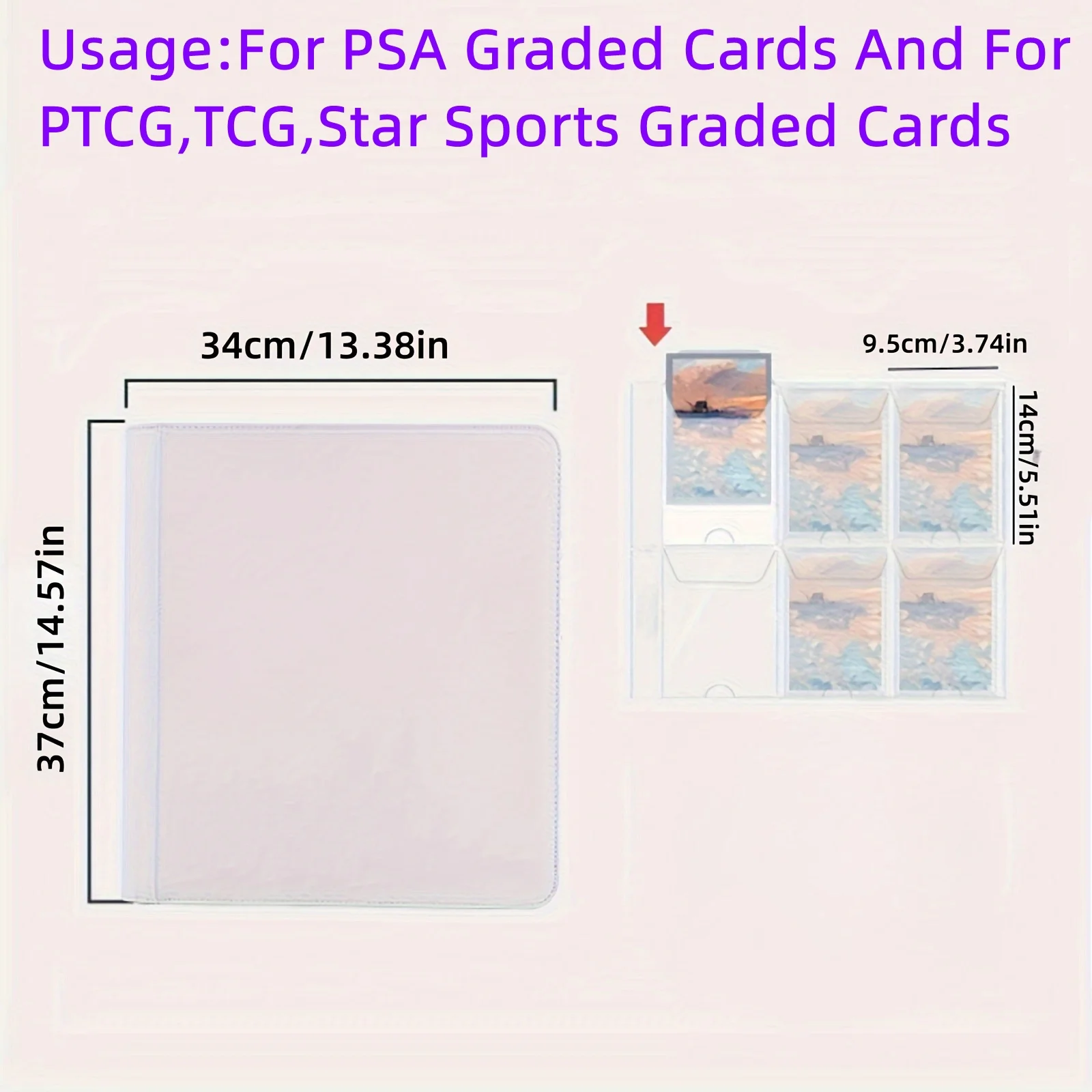 Graded Card Binder for PSA CGC 35PT Slabs, 60 Cards Holder Album, PU Leather Zipper Sports TCG PTCG Magic Card Storage Book