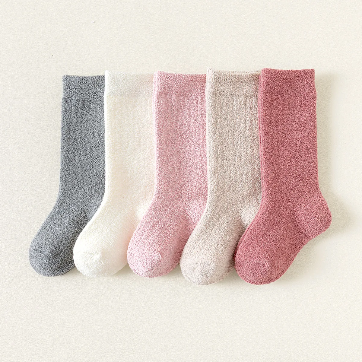 Soft Fuzzy Baby Mid-Calf Socks Solid Color Thick Thermal Warm Socks Autumn Winter Cozy Socks For Newborn Boys Girls