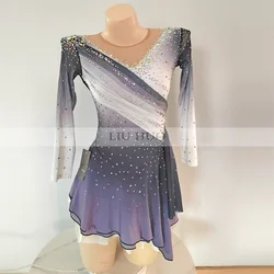 LIUHUO Women Aldult Girl Customize Costume Performance Competition Leotard Ice Figure Skating Dress Dance Grey Teens Gradient