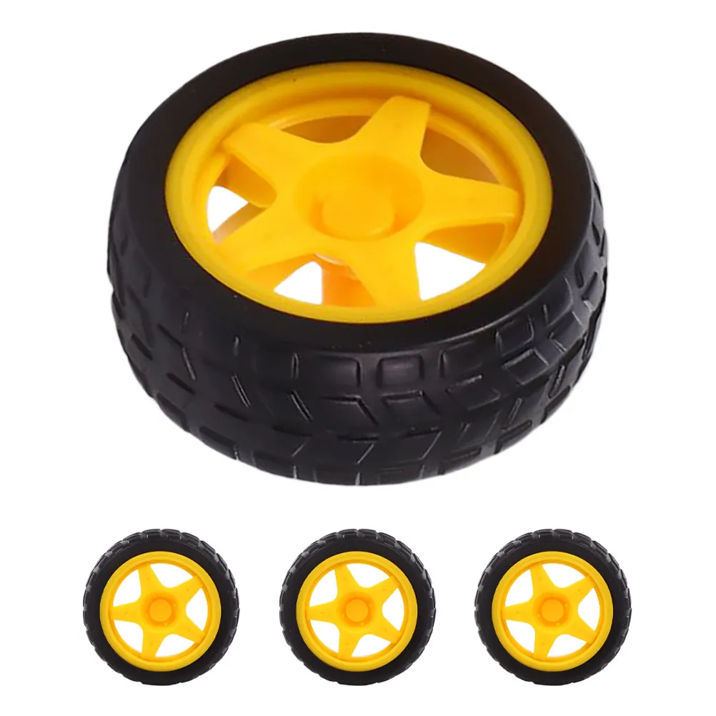 RC Car Robot Wheels 4Pcs Rubber Plastic Tires High Traction Smooth Stable DIY Vehicle Replacement Parts