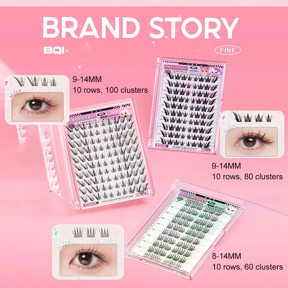 BQI 10 صف رموش صناعية خالية من الغراء نمط كوميدي طبيعي C-Curl رموش علوية مجزأة ذاتية اللصق لا حاجة للغراء سهلة الارتداء #4
