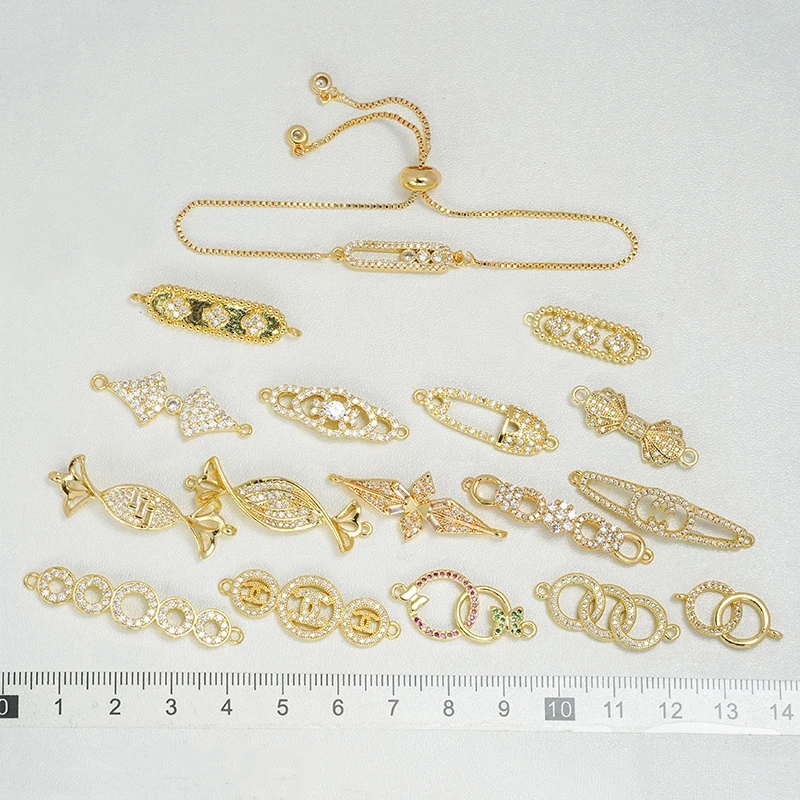 10pcs Hollow Connector for Diy Bracelet Necklace Making Part Copper Inlay Zircon Ring Pin Bow Candy Jewelry Accessorie Wholesale