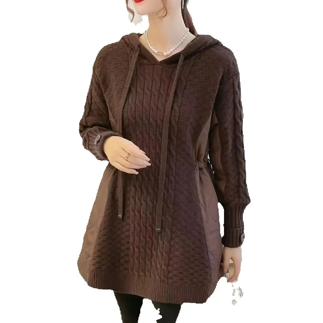 Mit Kapuze Schwerindustrie Herbst/Winter 2025, neue koreanische Ausgabe, lose einfarbige gestrickte Basis-Oberbekleidung, Spleißen, trendige Pendler-WF