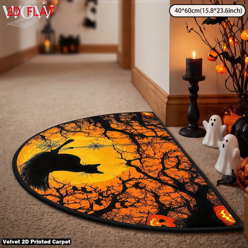 Spooky Halloween Half Round Doormat Pumpkin Bat Semicircle Carpet For Luxury Living Room Bedroom Front Door Welcome Floor Mat