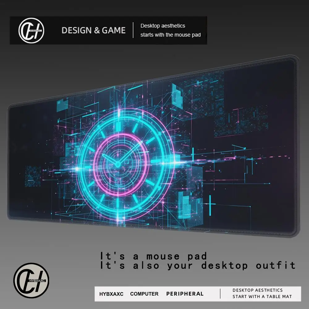 

HYBXAXC Technology Cool Clock Mouse Pad Gaming Mouse Pad Gamer Accessories LED Light Mousepads Computer Desk Mat with Backlit