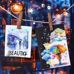 15Pcs PET sticker Walking in the Rain Umbrella Character Stickers Supplies School package Background Scrapbook cut 139*95mm