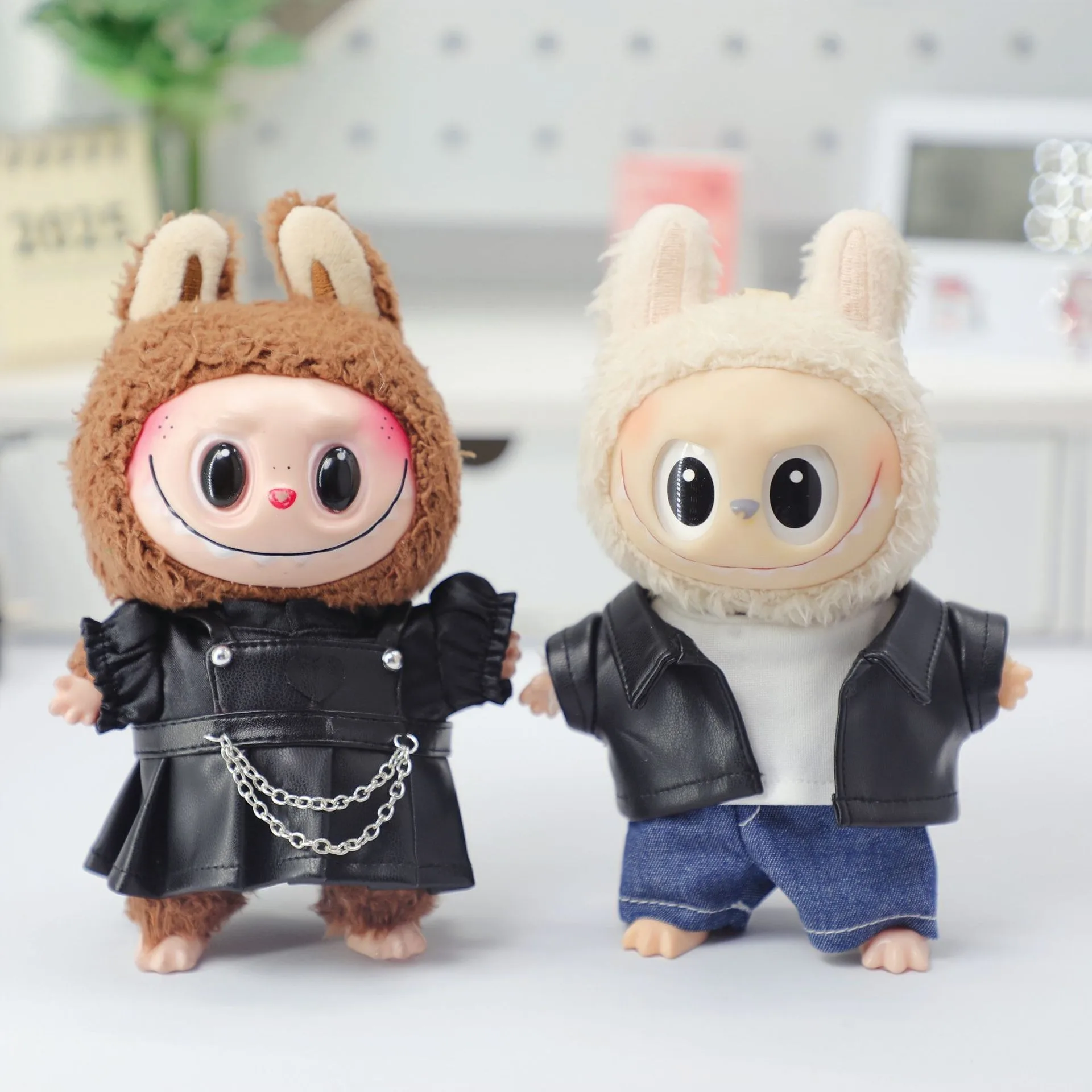 

17cm Labubu Doll Leather Jacket & Skirt Set ,High-Quality PU Leather Suit,Doll Clothes for Labubu V1/V2/V3, Replace Baby Clothes