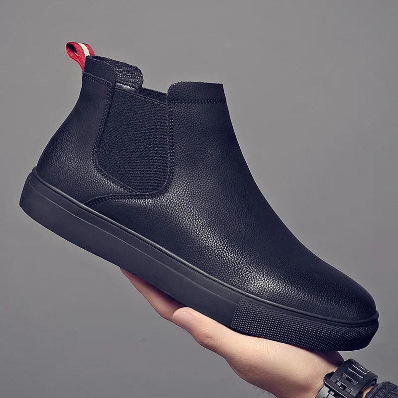 mens fashion business wedding formal dress chelsea boots black trendy flats platform shoes original leather autumn winter botas