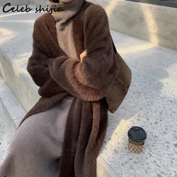 Soft Mink Cashmere Cardigans Women Thicken Vintage Autumn Winter Long Knitted Cardigan Ladies Y2k Street Knitwear Clothing