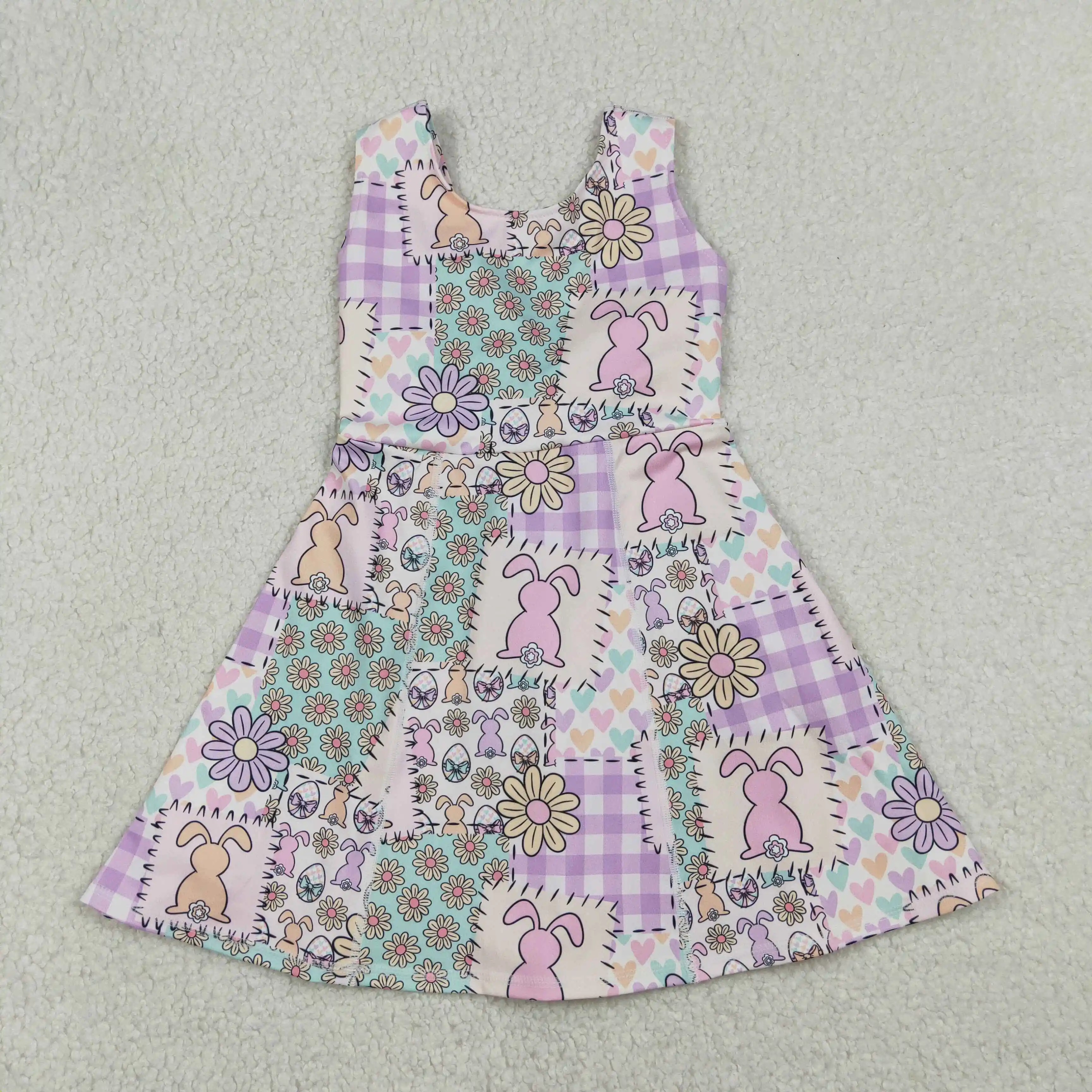 

GSD3051 X12.23 Wholesale new style baby girl dresses Easter bunny flower heart patchwork yoga sleeveless dress