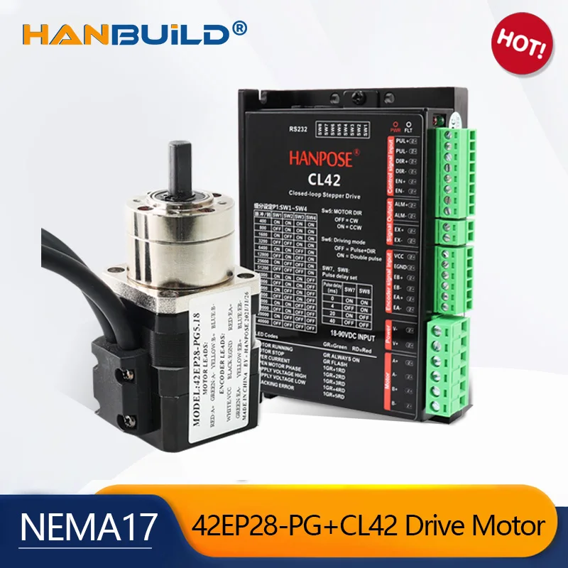 42EP28-PG 2.0A 0.2N.M closed loop deceleration gear stepper motor set with encoder CL42 driver For 3D Printer Monitor Equipment