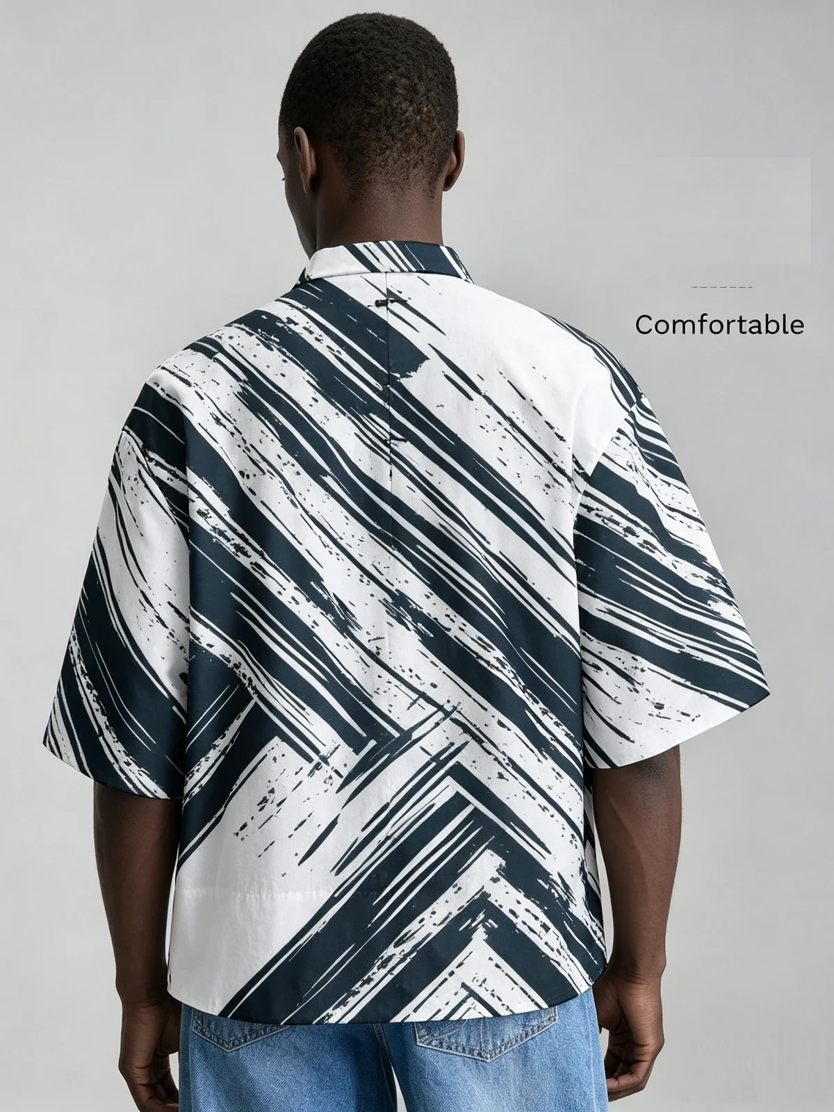 Men Chinese Style Frog Button Stand Collar Shirt, Loose Short Sleeve Stripe Star Dragon Print Casual Blouse For Summer