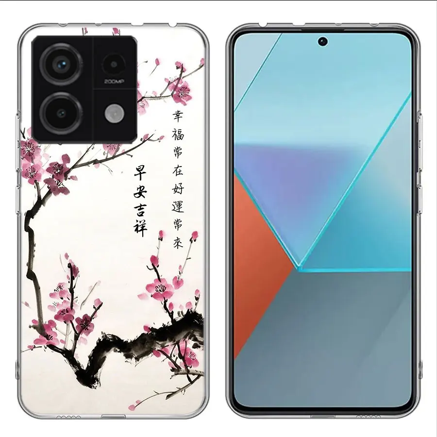 Cherry Blossom Tree Clear Phone Case For Xiaomi Redmi 12 12C 10 10A 10C 9 9A 9C 9T Note 13 12 Pro + 12S TPU 8 8A 7 7A Pattern So