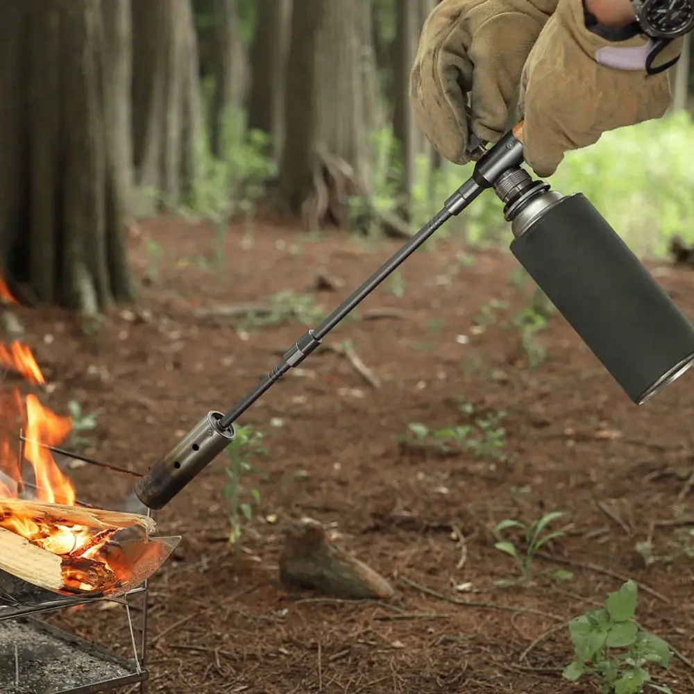 Timber Handle Long Flamethrower Removable Three-stage Lengthened BBQ Igniter Portable Long Handle Flame Lighter Fire Starting