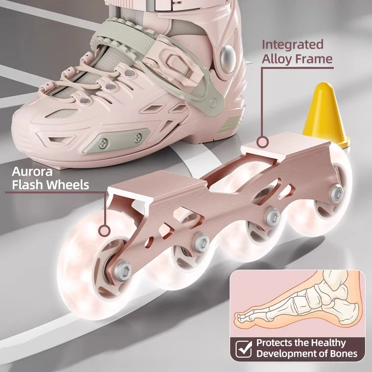 أحذية تزلج مضمنة قابلة للتعديل للأطفال والبنات والأولاد أحذية تزلج دوارة للمبتدئين صف واحد عجلات مضيئة على طراز أورورا للشباب والكبار #3
