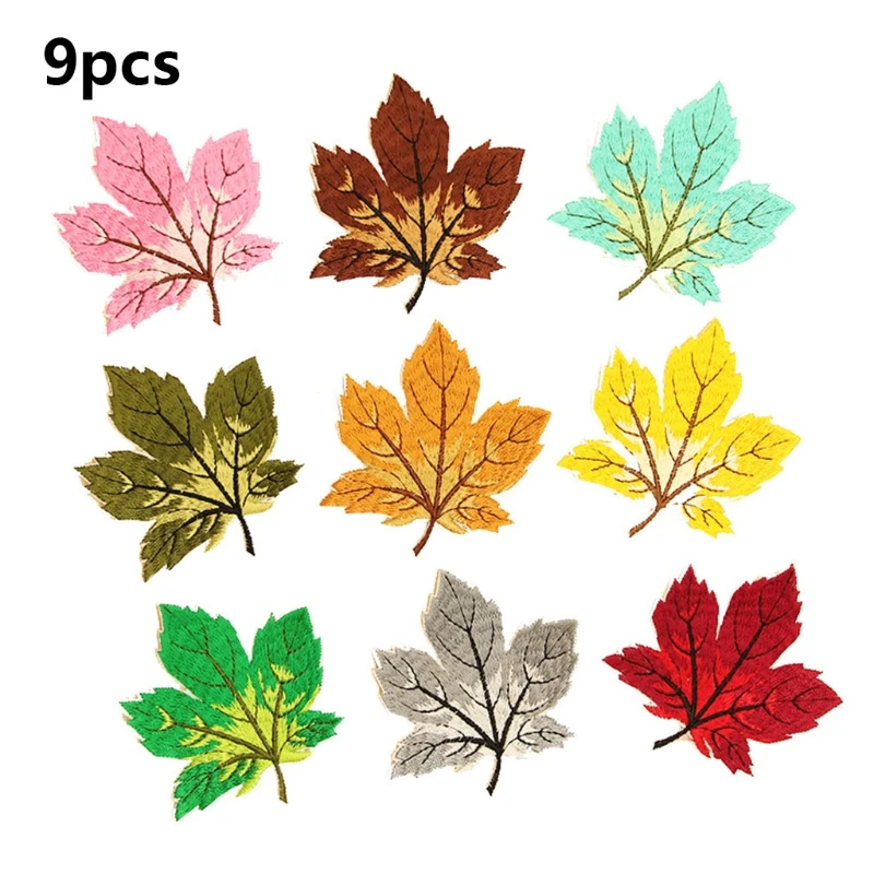 9 Piece Multicolor Maple Leaf Sew/Iron On Appliques Embroidery Patches for Clothing Art Crafts DIY Badge Stickers Decor T-Shirt