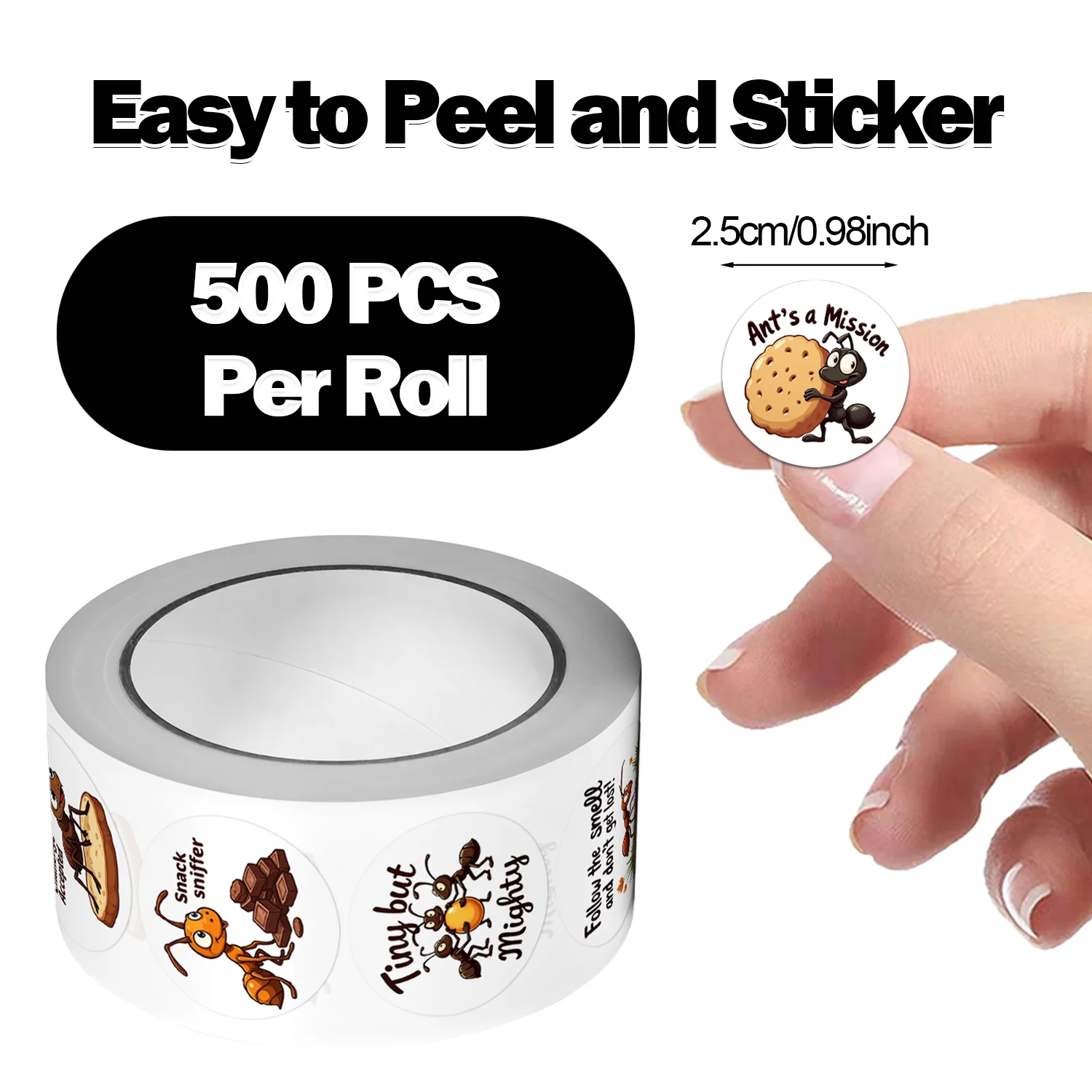 1Roll(500Pcs) The Ant Kingdom of Unity and Collaboration Stickers 2.5cm/1.0'' 10 Designs Decals Diy Adorn Gifts Sealing Labels