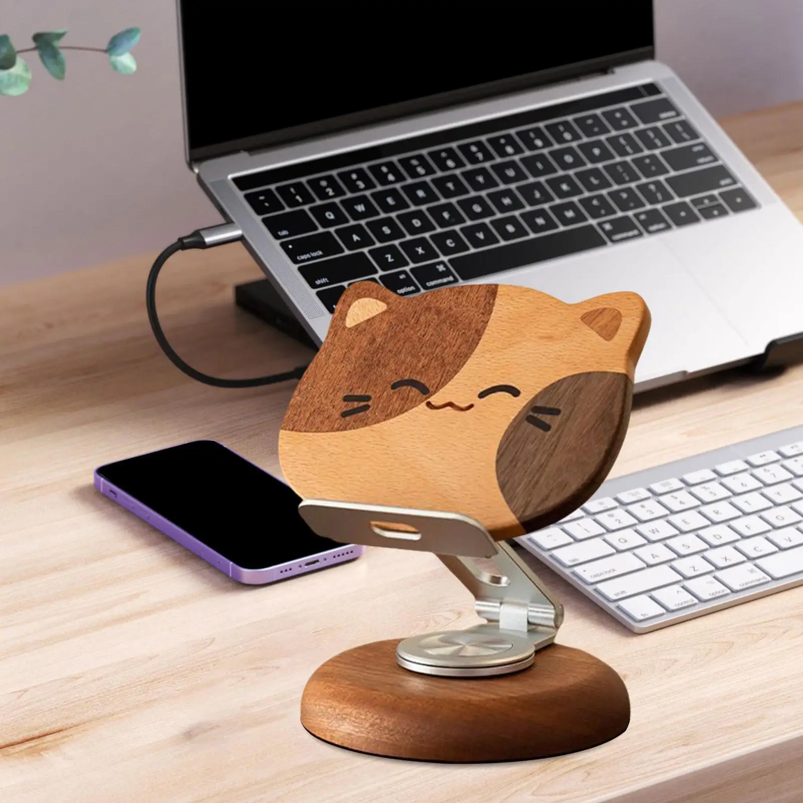 แมวไม้เดสก์ท็อปผู้ถือโทรศัพท์น่ารัก Universal ของขวัญหมุนได้ 360 องศาแบบพกพา Lazy Bracket ขาตั้งแท็บเล็ต Tabletop เครื่องประดับ