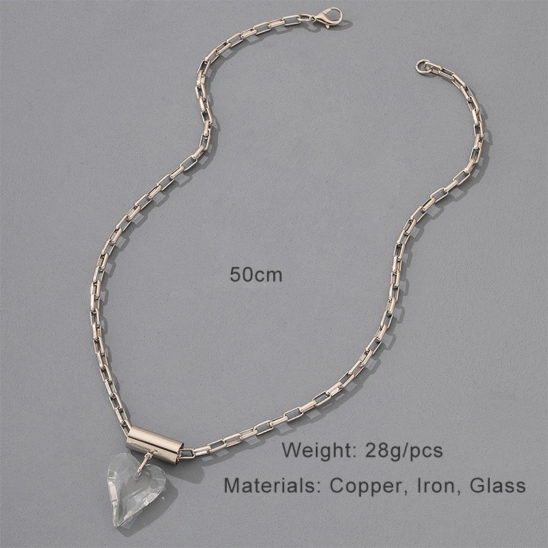 Large Glass Heart Necklace For Women Metal Link Chain Pendant Fancy Fashion Jewelry Trendy New Designs Girls\' Gifts Party C1325