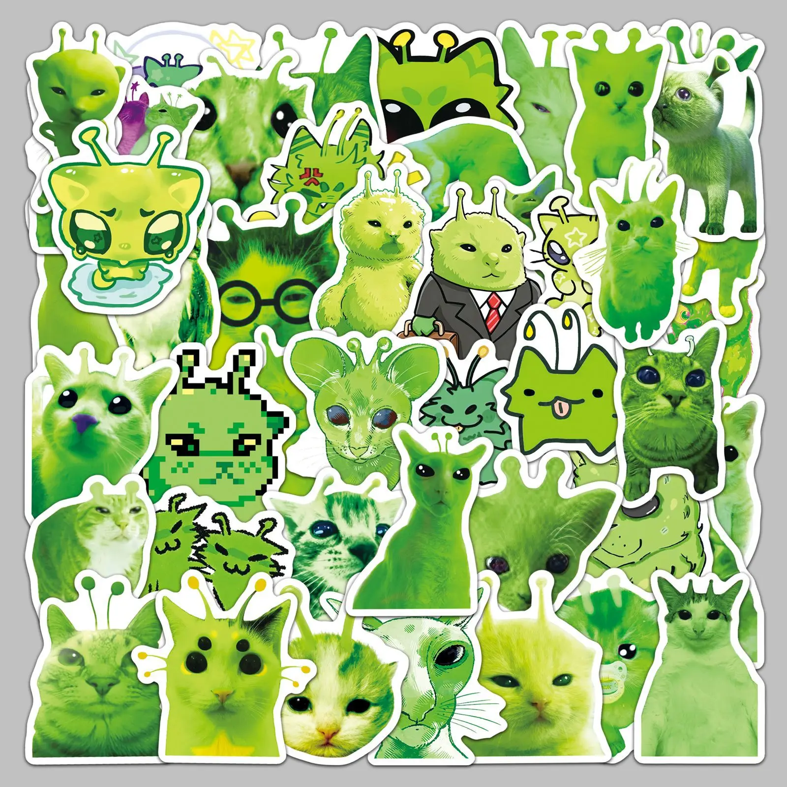 50 Pcs Abstract Alien Cat Meme Stickers, Funny Cute Decals for Multi‑Surface Decoration