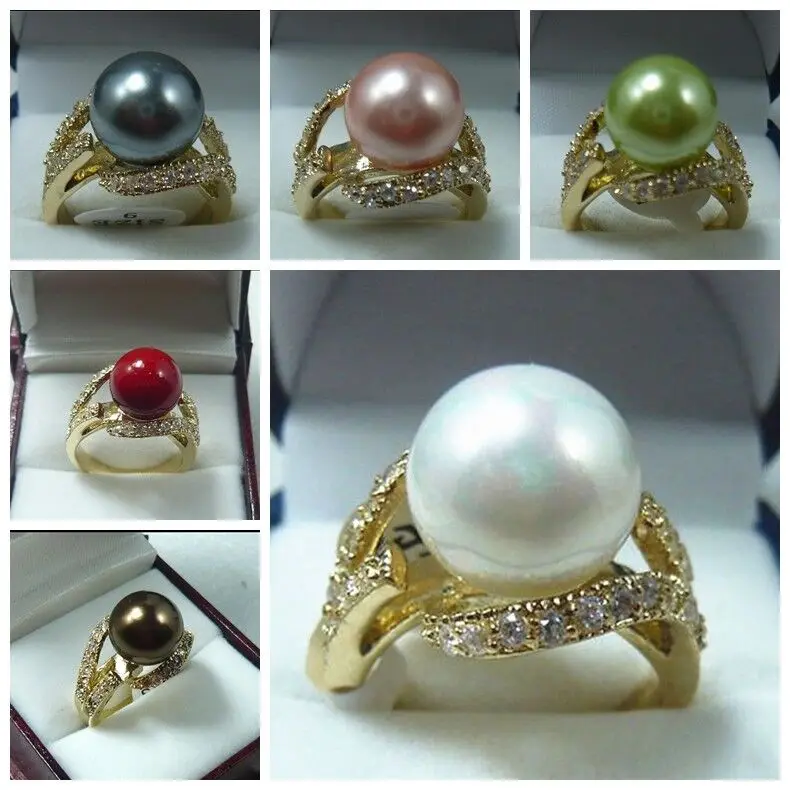 Fashion Women's 12mm South Sea Shell Pearl Jewelry Ring Size 6 7 8 9 k04