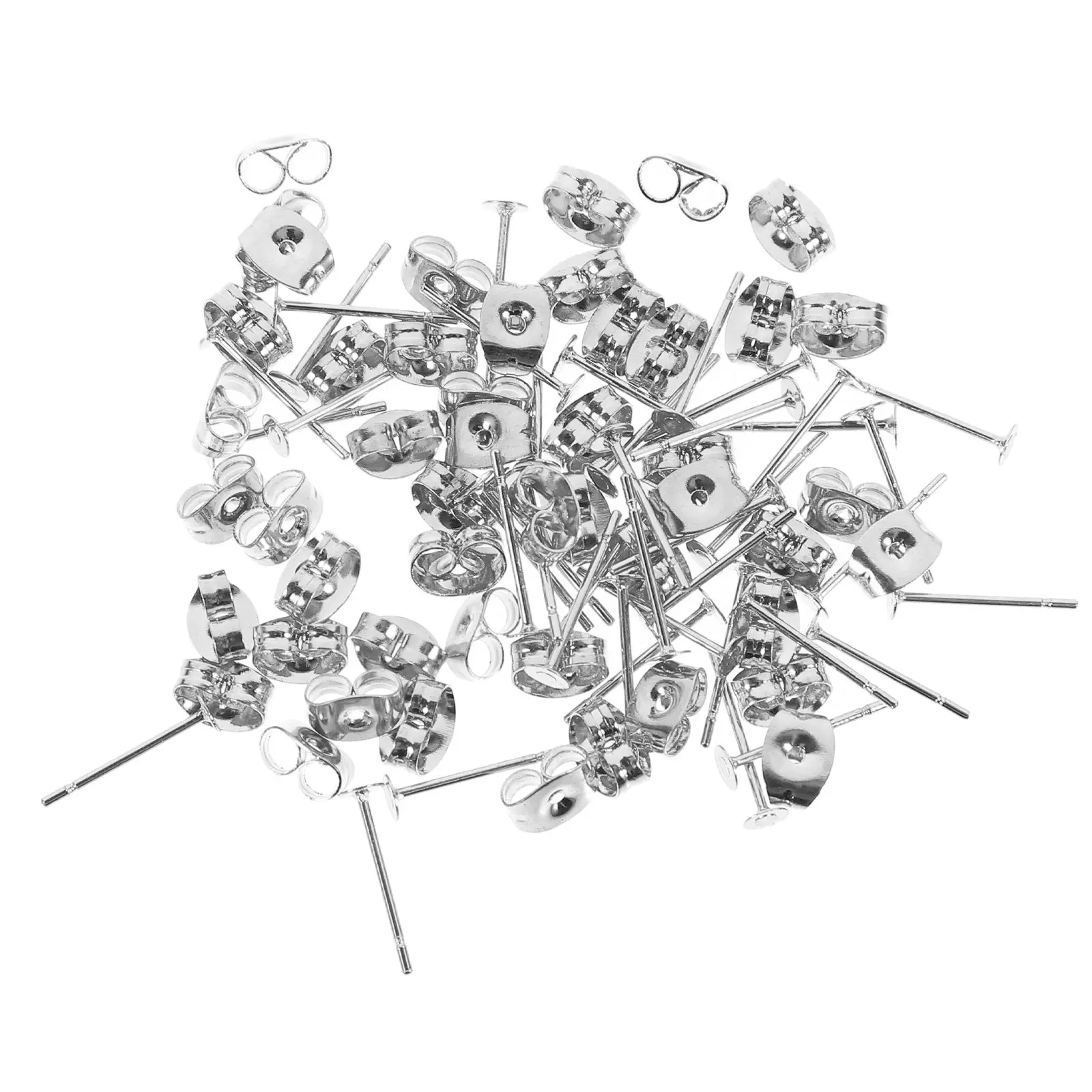 

50pcs Golden Stainless Steel Earring Posts Backs 3mm Flat Pad Durable Diy Jewelry Making Accessories Ear Decor