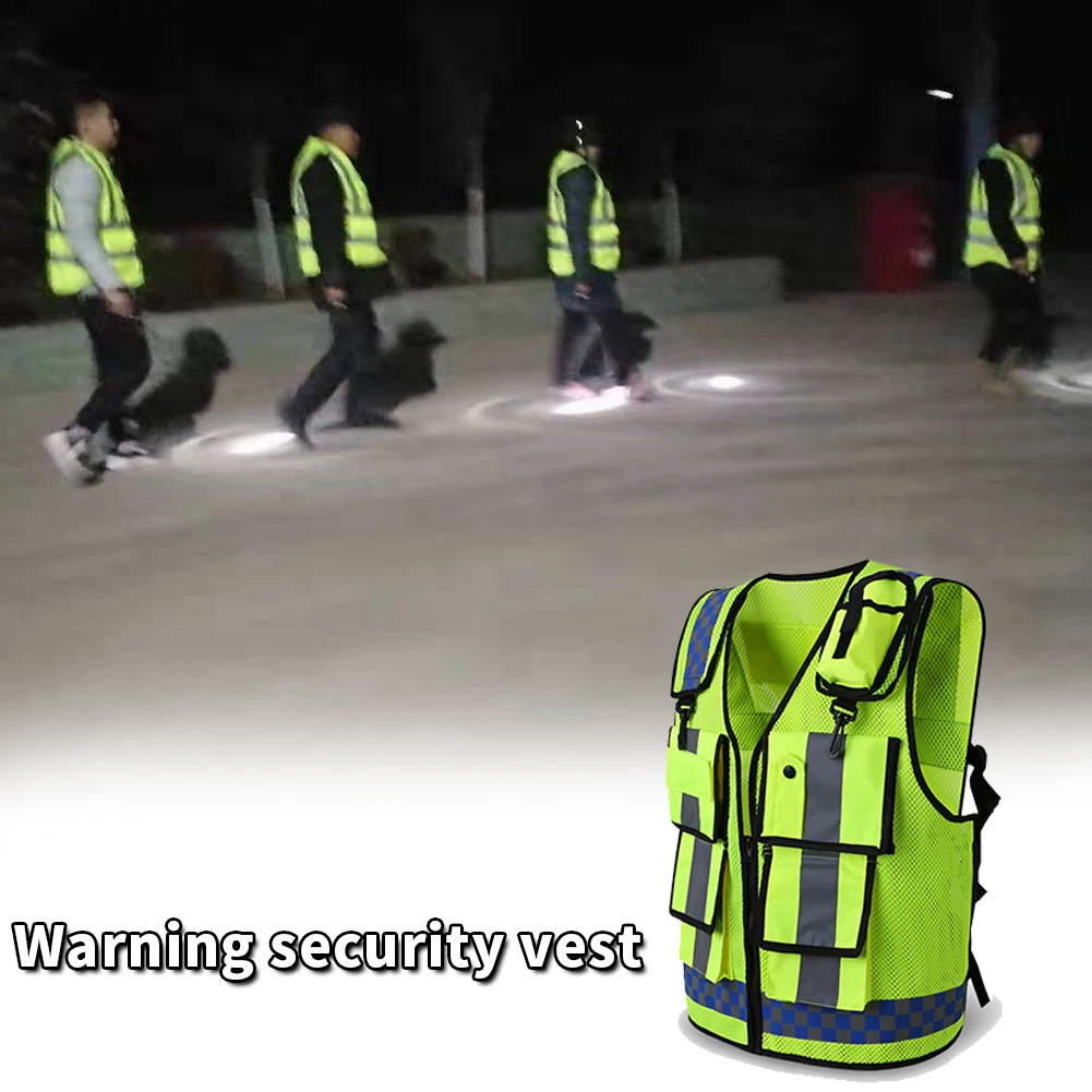 วิ่งทํางานอุปกรณ์ปรับได้กีฬาหลายกระเป๋าการจราจรป้องกันการมองเห็นสูงพร้อมแถบสะท้อนแสงเสื้อกั๊กเซฟตี้