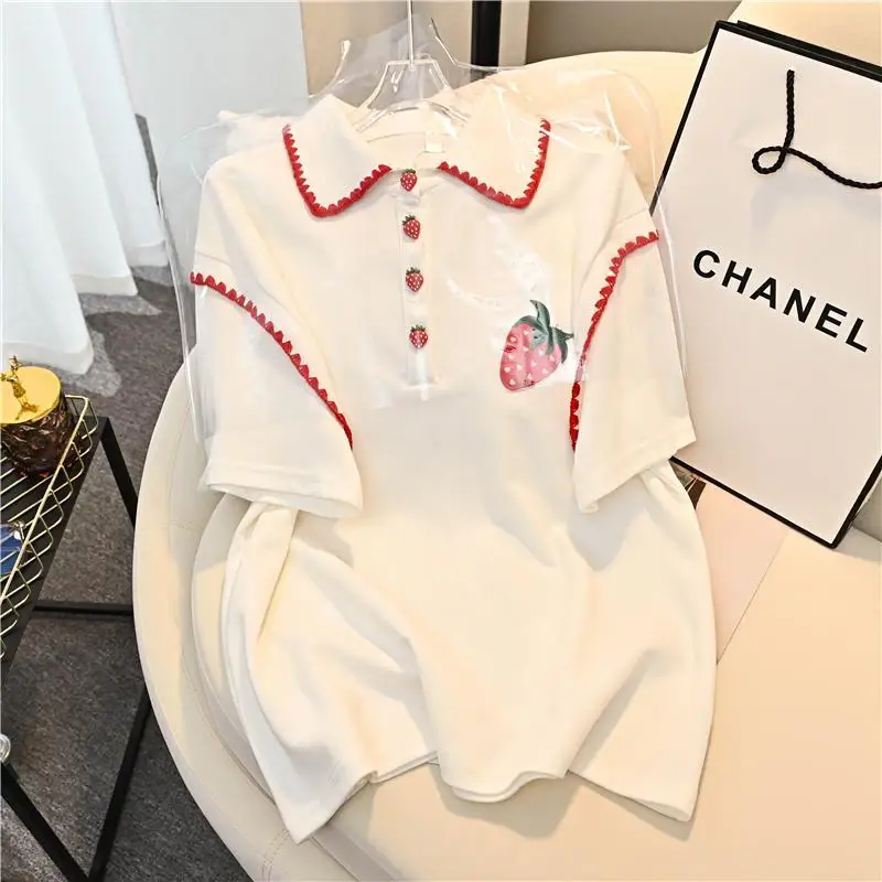 

2024 Women Summer New 2 Piece Sets Female Loose Short Sleeve Embroidery Tops + Wide Leg Shorts Ladies Leisure Sports Suits Z228