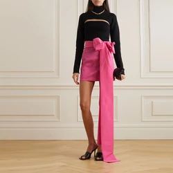 Pretty Sweet Satin Short Women Skirt Handmade Bow Girl Summer Simple Elegant Casual Prom Party Custom Made Dress Ever Pretty