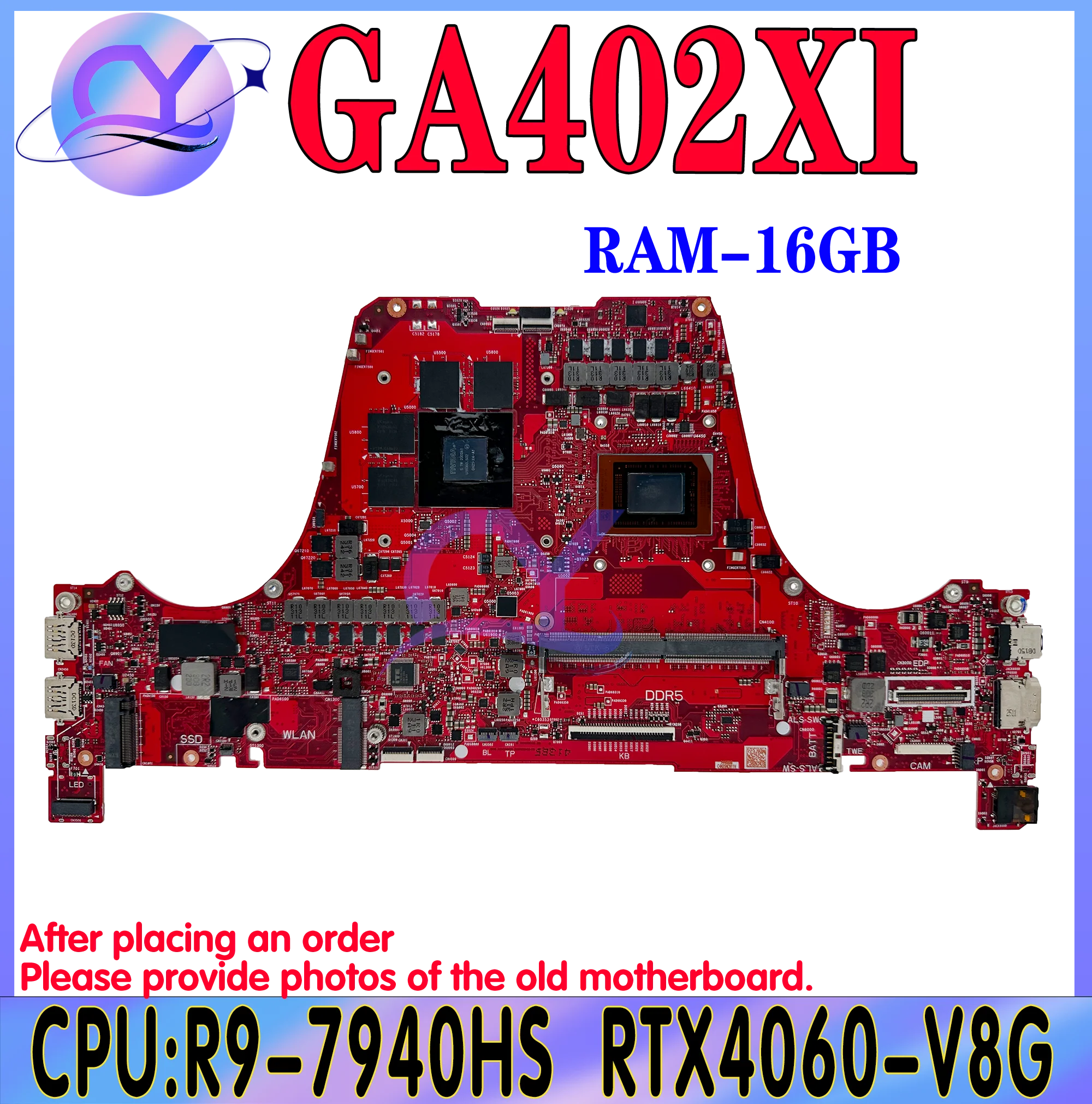 

KEFU GA402XI Mainboard For ASUS ROG Zephyrus G14 Gaming GA402XV GA402X Laptop Motherboard R9-7940HS 16GB-RAM RTX4070 RTX4060