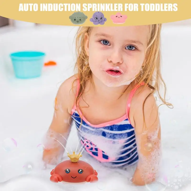 Crab Bath Toy Cute Crab Bathtub Sprinkler Auto Induction Light Up Bath Water Toys Summer Water Toy Waterproof Animal Bath Toy