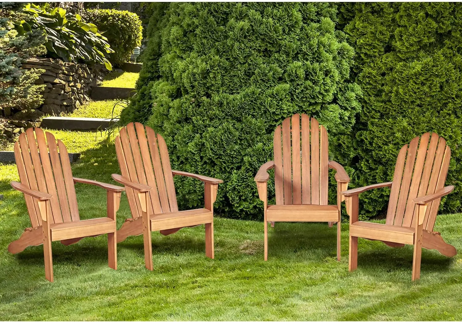 Tangkula Adirondack Chair, Acacia Wood Adirondack Lounger Chair, Outdoor Armchairs with Slatted Seating, Weather Resistant, for