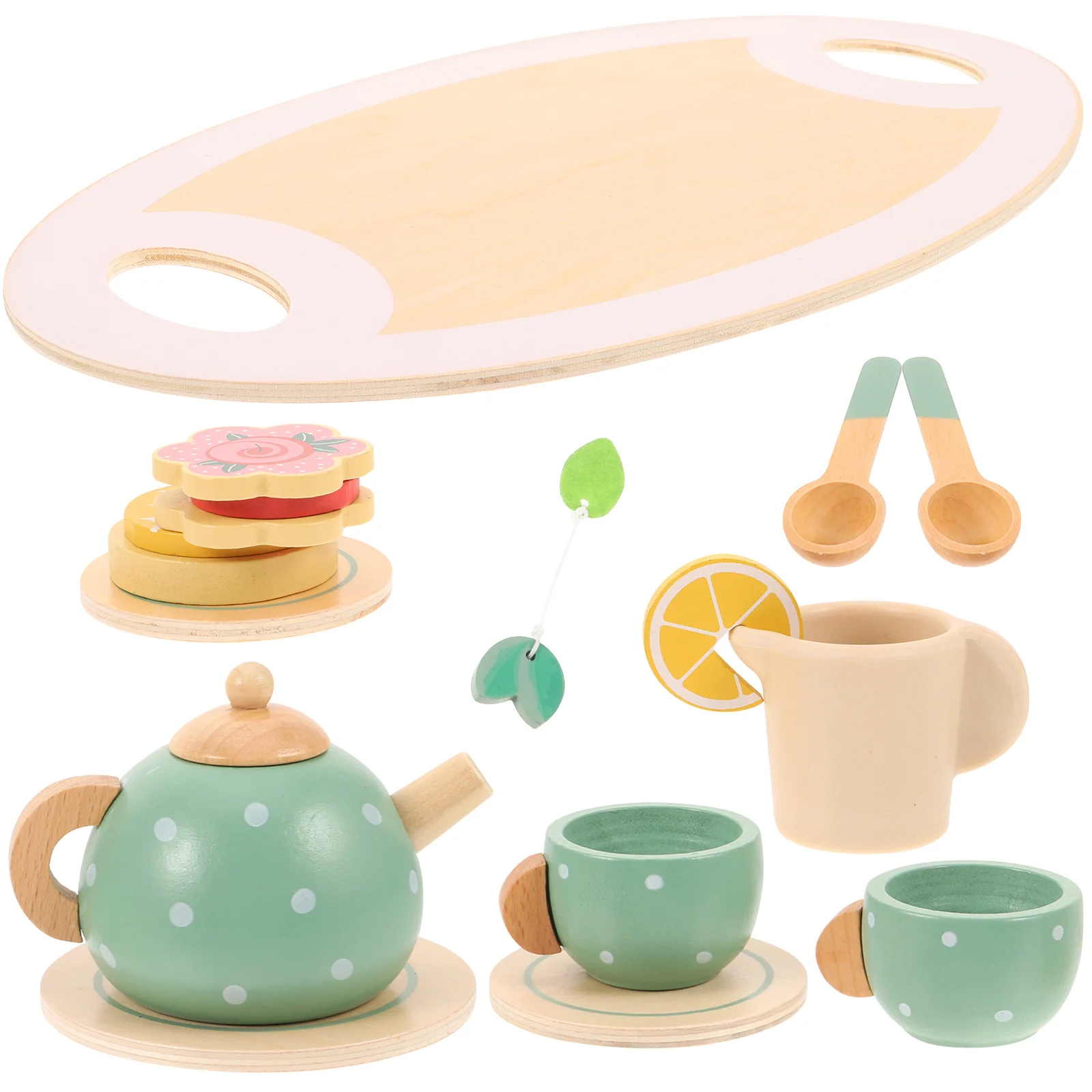 บทบาทเล่นชุดชาของเล่นเด็กไม้ Teaware เด็กวัยหัดเดินขนม House เครื่องประดับ Miniature เฟอร์นิเจอร์เล็กๆบนโต๊ะอาหารปลอดภัยการศึกษา