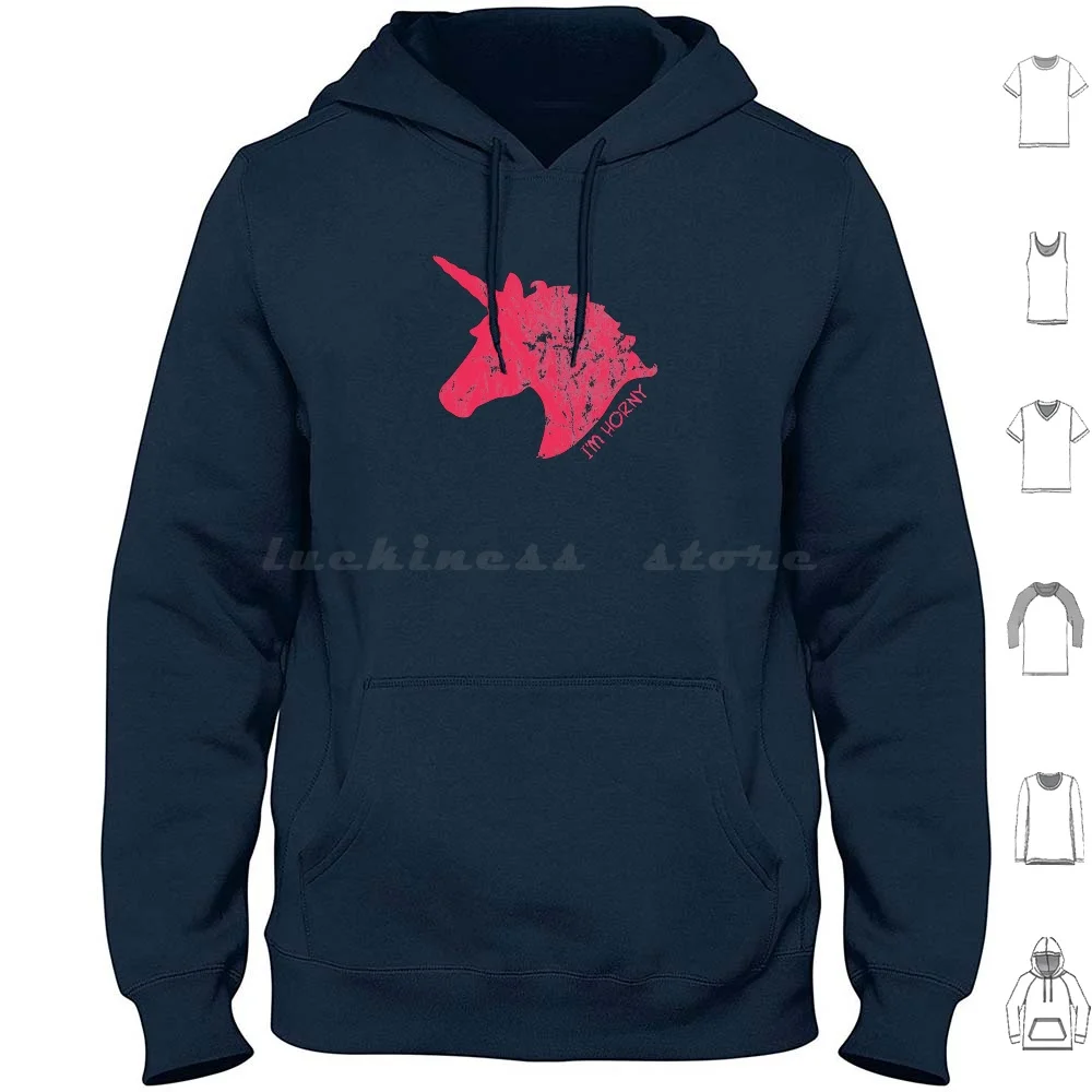 Unicorn Horny Hoodies Long Sleeve Unicorn Horny Im Horny Horny Unicorn Sarcasm Sarcastic Funny Distressed Grain Horse