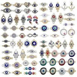 Rhinestone KC Heart Turkish Evil Eye 2 Holes Connector Charm For Jewelry Making DIY Bangle Necklace Bracelet Accessories Bulk