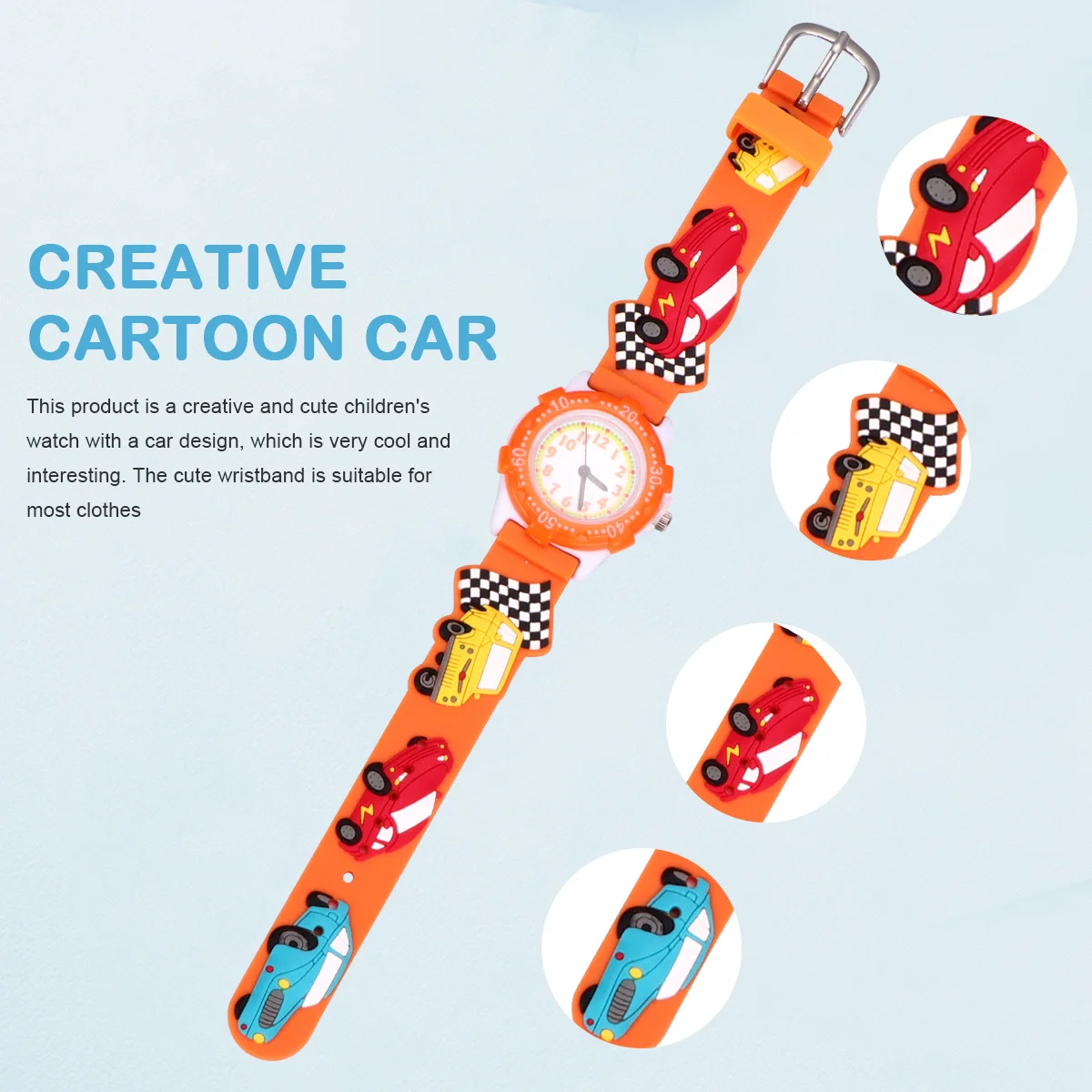 

3D Cartoon Watch Orange Car Pattern Waterproof Wristwatch for Lightweight Comfortable 3D Watch