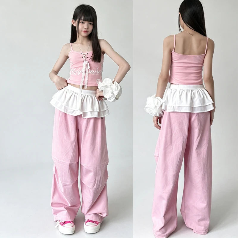 children's-day-jazz-dance-performance-costumes-for-girls-group-fashion-pink-vest-loose-pants-suit-hip-hop-rave-clothes-dqs23343