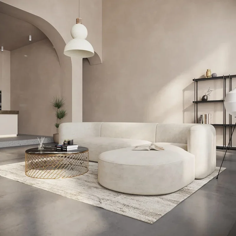 Wabi Sand Wind Beige Technology Bu Duo Sofa Hotel Villa Clubhouse Beauty Salon Venue Corner Combination Sofa Retro
