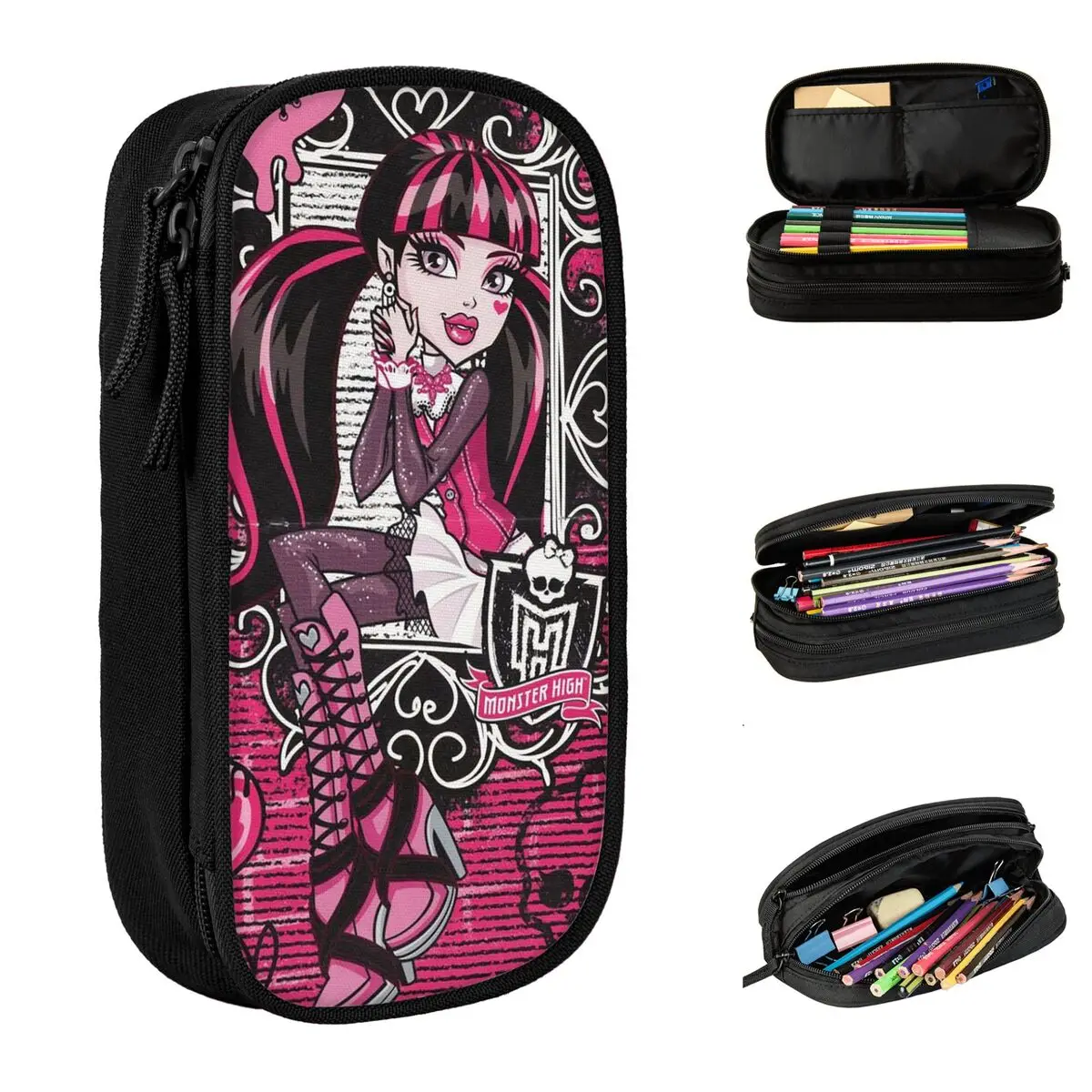 

Пеналы Draculaura Monster High, Мультяшные Пеналы, коробка для ручек для девочек и мальчиков, вместительные сумки, школьные подарки, канцелярские принадлежности