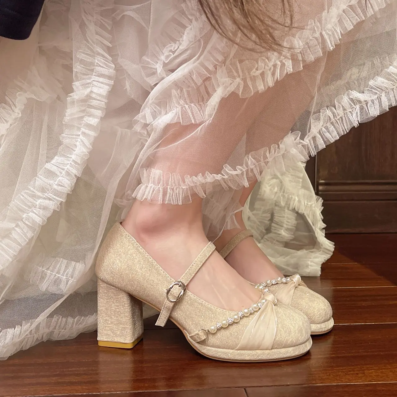 

Women French Mary Jane High Heels Elegant Premium Chunky Heel Slip On Shoes 2025 Comfortable Bridesmaid Bride Wedding Dress