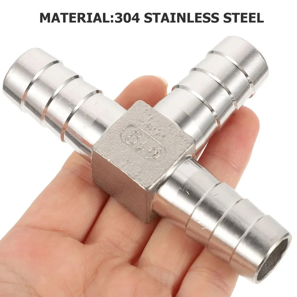 304 Stainless Steel Hose Barb Tee T Type 3 Way Pipe Fitting Connector Adapter - Multiple Sizes 6mm to 25mm